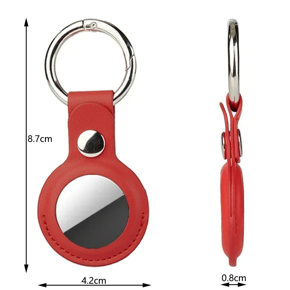 Luxury Leather AirTag Keychain Holder – Anti-Scratch Pet Tracker Cover, Secure Snap Button, Stylish Protective Case for iOS, Key Ring Included