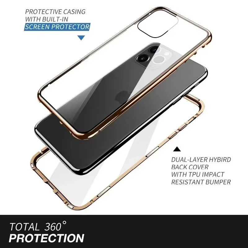 Premium Apple iPhone Case, Ultra Thin Shockproof Magnetic Full All Around Protection Cover with Double Glass Bumper Frame