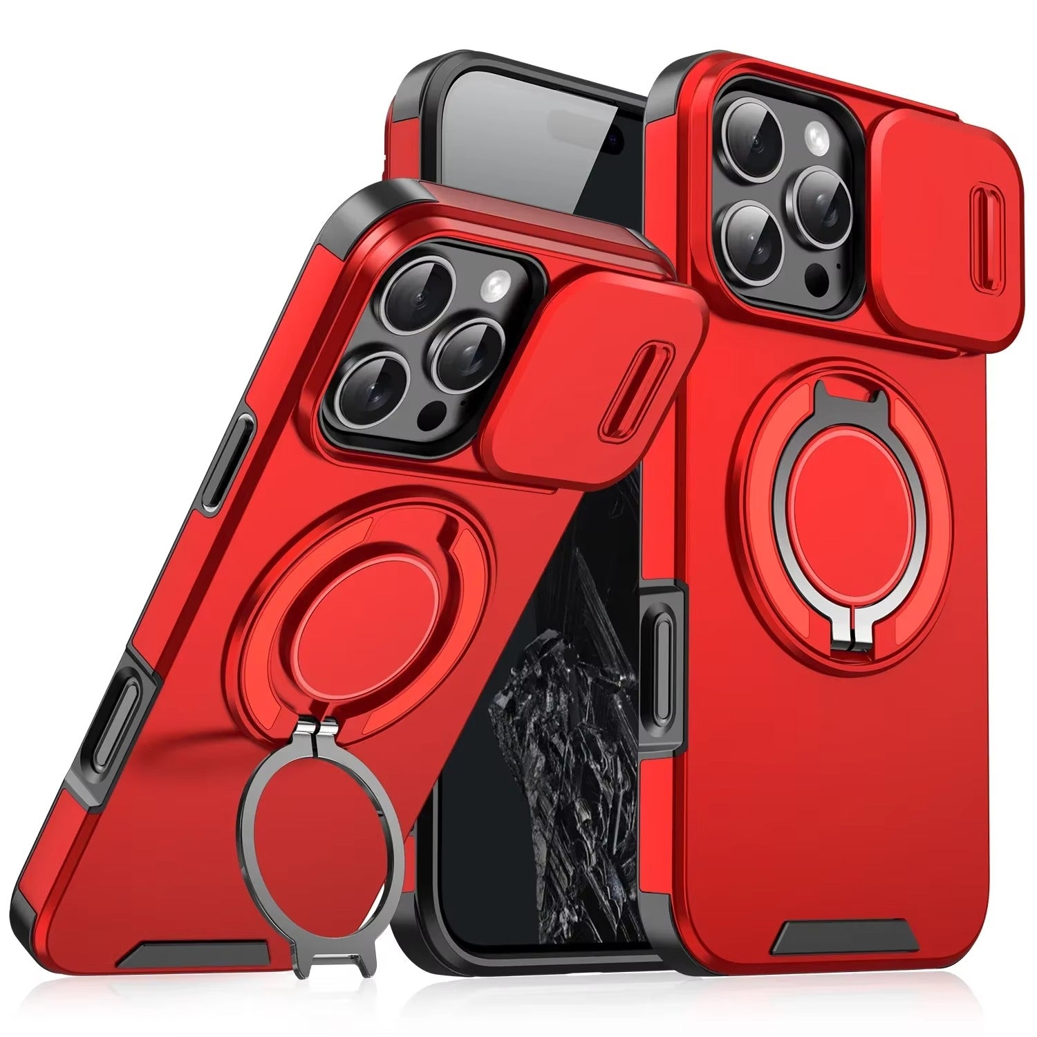 High Quality Apple iPhone Case MagSafe Compatible, Camera Lens & Screen Protection Cover with Slide Lens & Armor Bracket