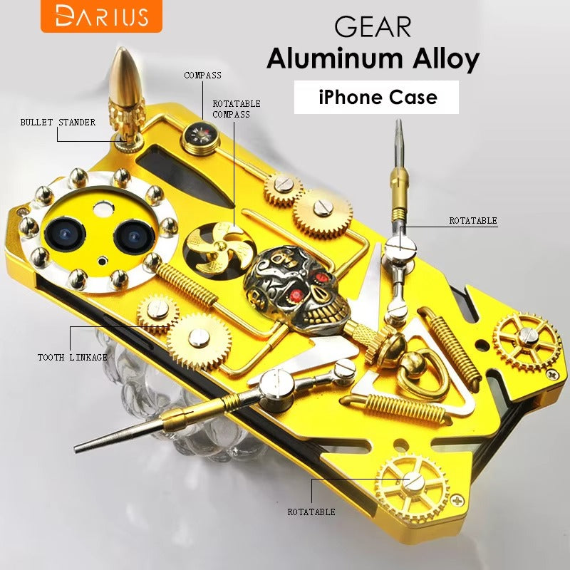 Robust Apple iPhone Case, MagSafe Compatible, Camera Lens and Screen Protection, Ultra Thin, Shockproof, Magnetic, Full All Around Protection, Gear Compass Skull Cover