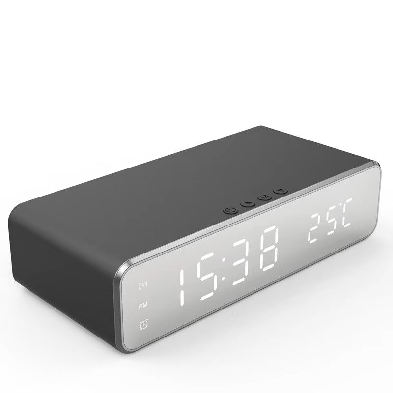 Luxury Wireless Charging Alarm Clock – LED Digital Thermometer Dock Station with Fast 5W Charger for Phones, Smartwatches, and Earbuds