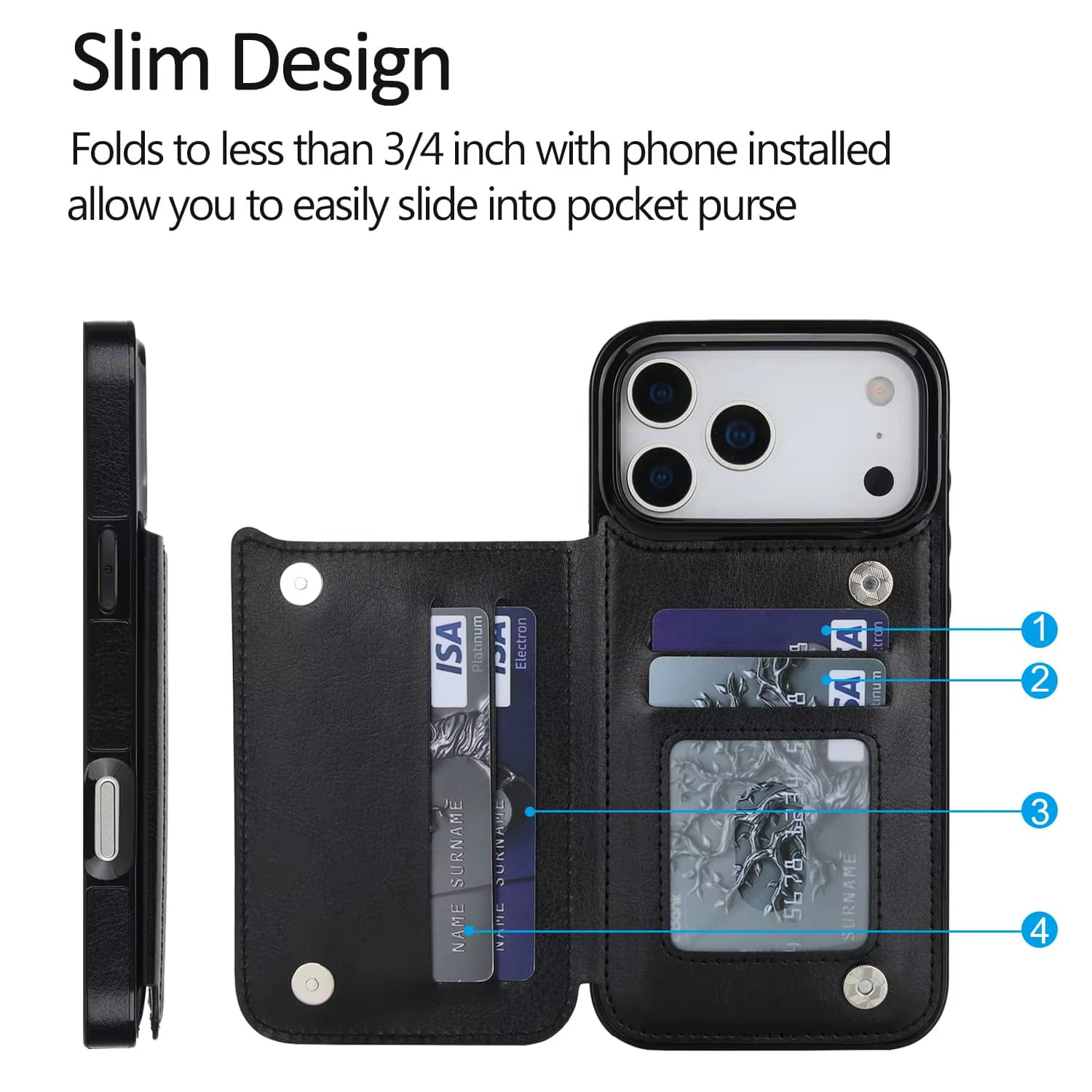 Premium Wallet iPhone Case – Magnetic Flip Cover with Card Holder, Faux Leather Kickstand, Shockproof Protection and Full Camera Lens Guard