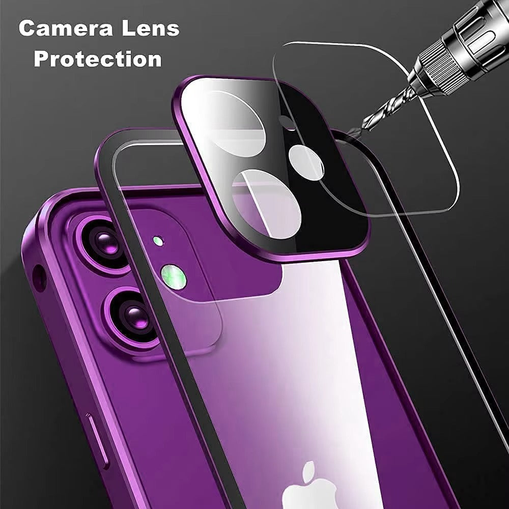 Premium Apple iPhone Case MagSafe Compatible, Camera Lens & Screen Protection, Cover with 360 Metal Glass Bumper