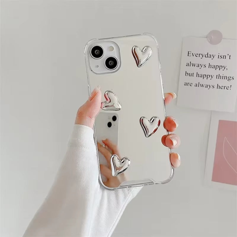 Luxury Apple iPhone Case, MagSafe Compatible, Camera Lens and Screen Protection, Ultra Thin, Shockproof, Magnetic, Full All Around Protection, Bow Heart Mirror Cover