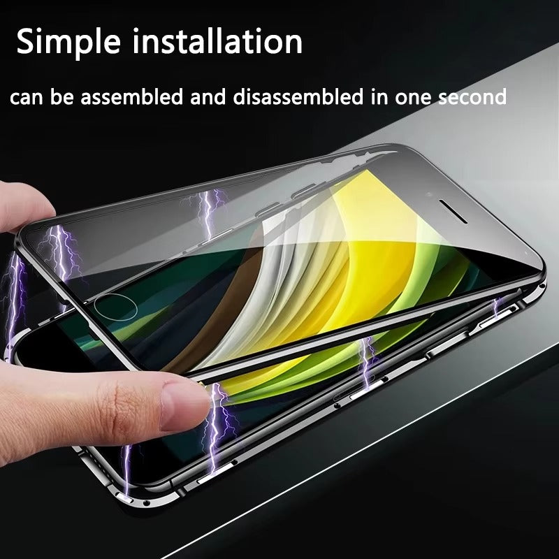 Premium Apple iPhone Case, Ultra Thin Shockproof Magnetic Full All Around Protection Cover with Double Glass Bumper Frame