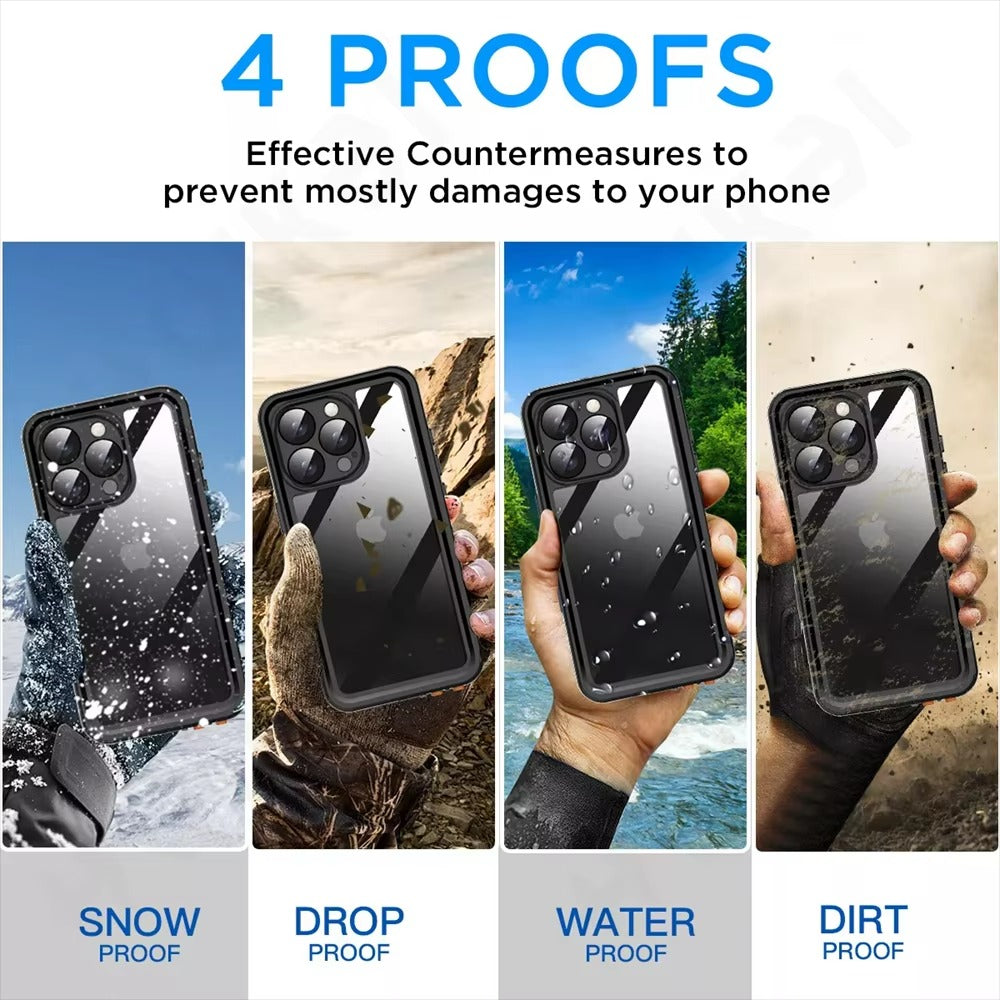 Luxury Apple iPhone Case MagSafe Compatible, Camera Lens & Screen Protection, Ultra Thin Shockproof Magnetic Full All Around Protection Cover with IP68 Metal Underwater Design