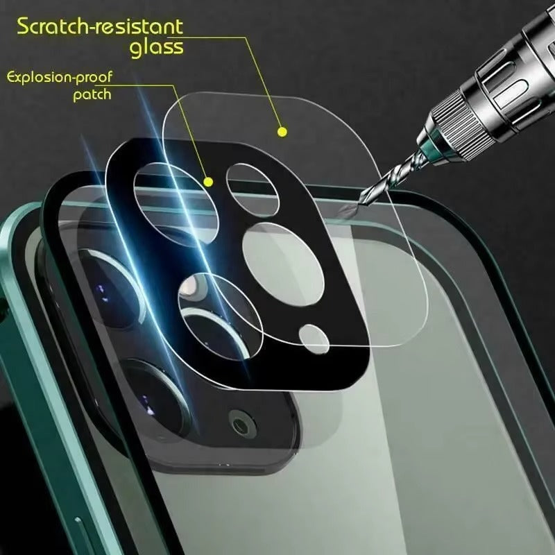 Luxury Apple iPhone Case MagSafe Compatible, Camera Lens & Screen Protection,  Cover with Double-Sided Glass Bumper Lock