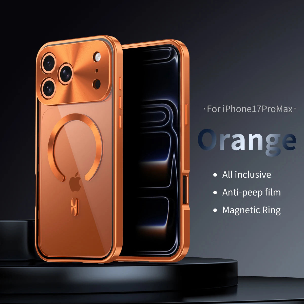 Premium Aluminum Frame iPhone Case – MagSafe Compatible Magnetic Cover with Built-in Privacy Screen Protector, Raised Camera Lens Guard and Clear Back