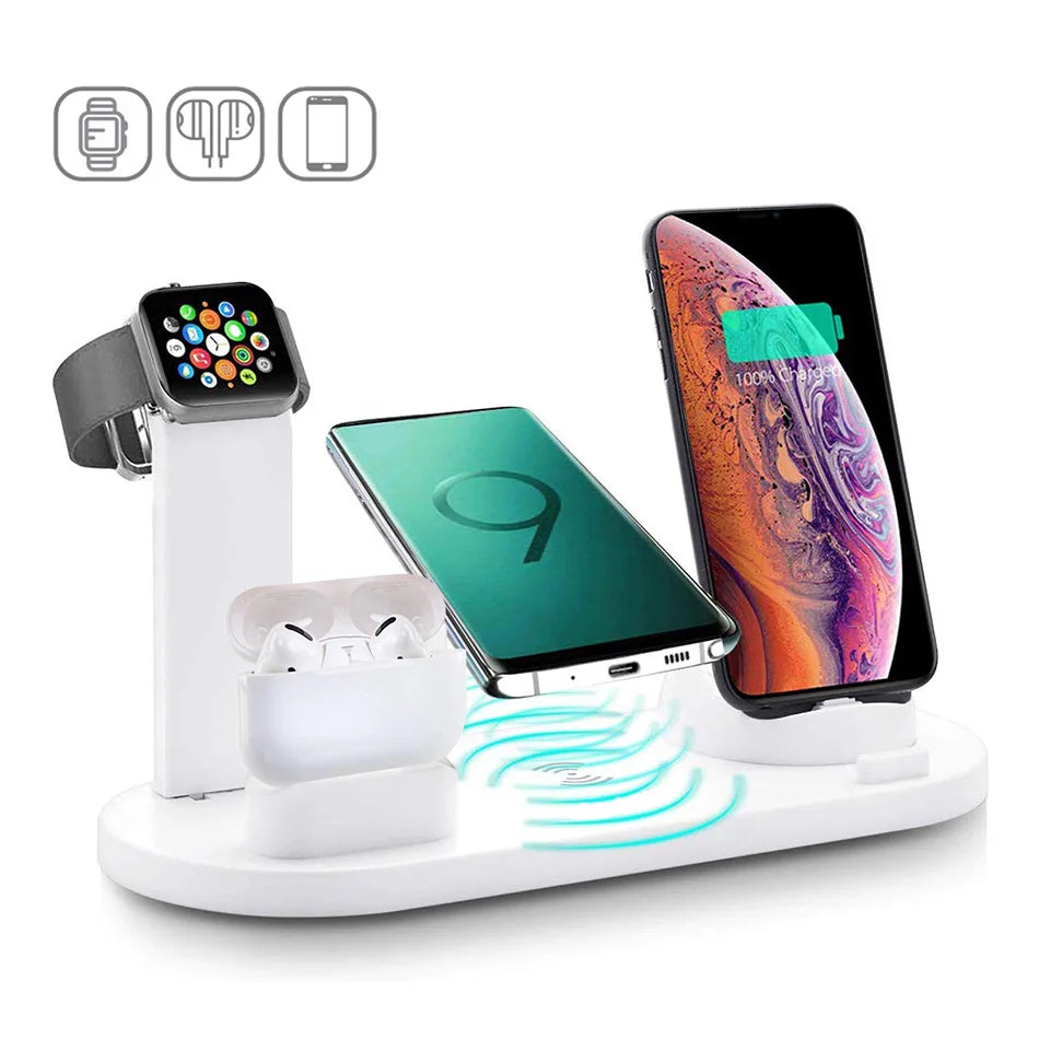 Premium 7-in-1-Wireless-Ladestation für Apple iPhone, iOS und Android – Schnelles 30-W-Qi-Ladedock mit USB-C, AirPods- und Apple Watch-Unterstützung, Laden mehrerer Geräte, Überladeschutz, intelligente Ladeanzeige 