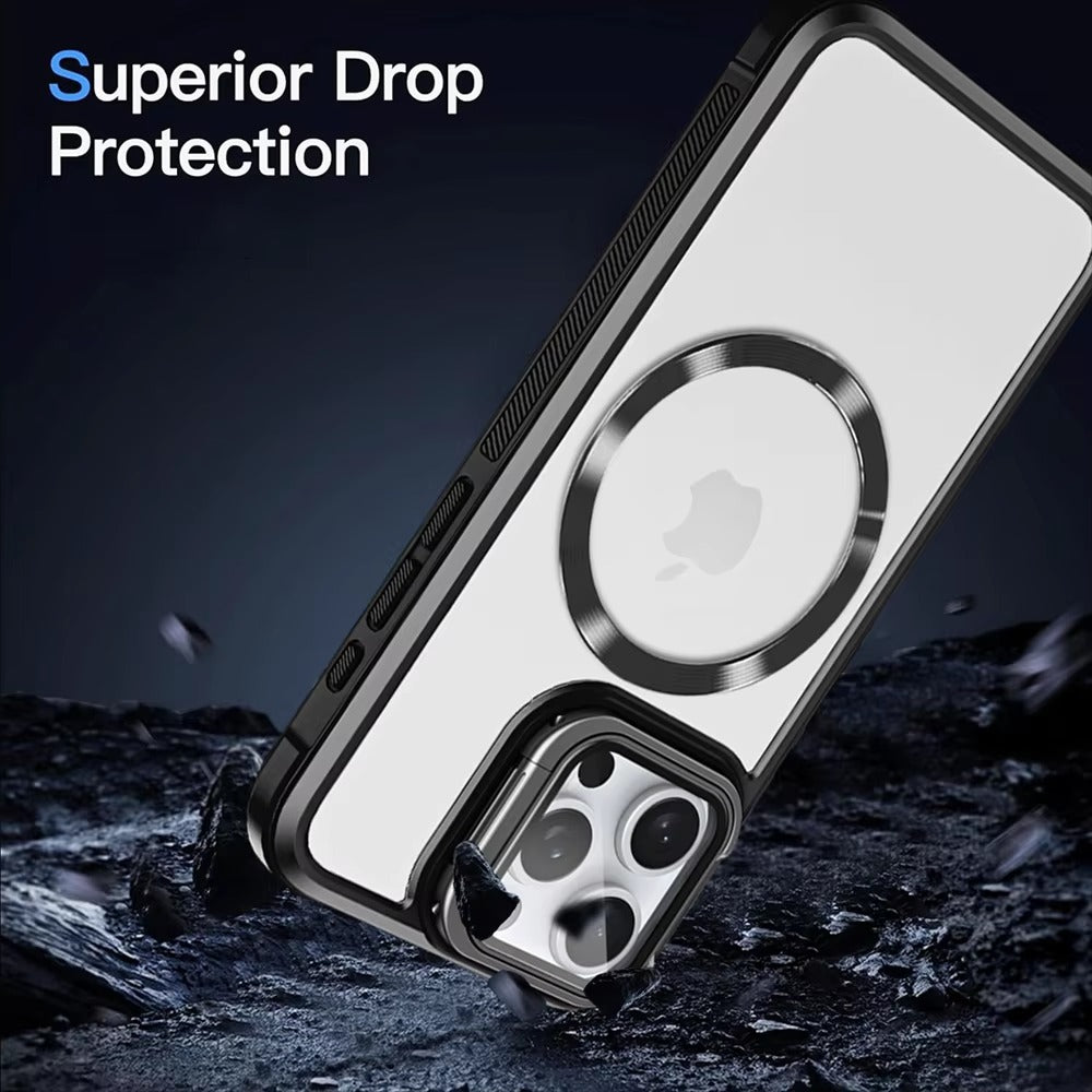 Premium Apple iPhone Case MagSafe Compatible, Camera Lens & Screen Protection, Cover with Hard Shell & Stand Bracket