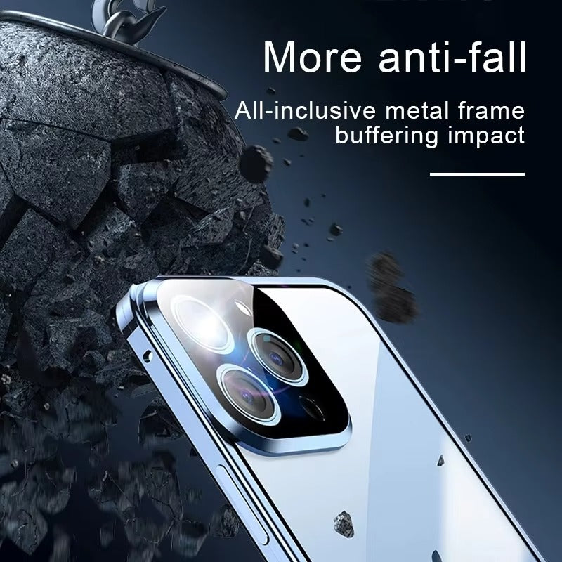 Luxury Apple iPhone Case MagSafe Compatible, Camera Lens & Screen Protection,  Cover with Double-Sided Glass Bumper Lock