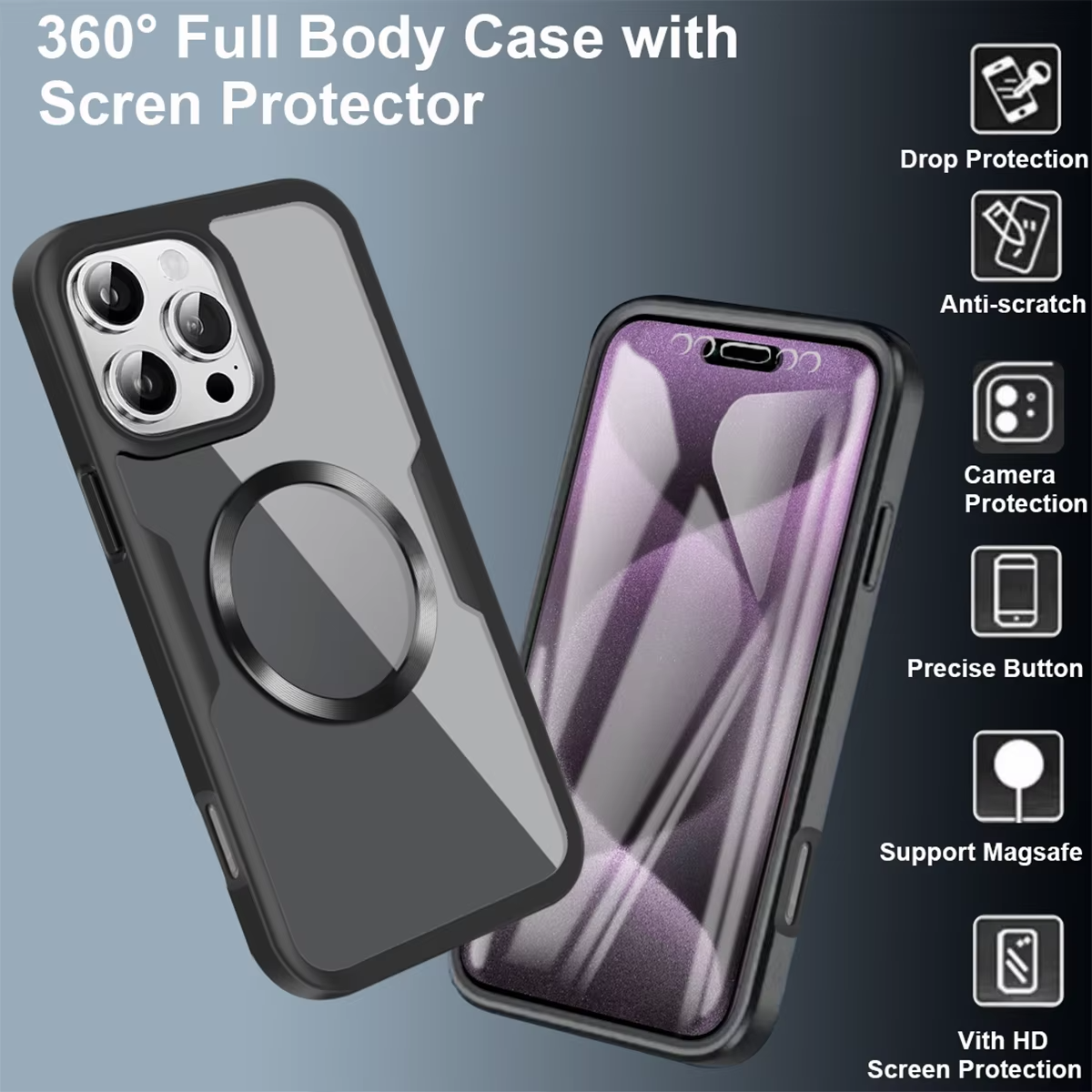Luxury Apple iPhone Case MagSafe Compatible Ultra Thin Magnetic  All Around Protection Cover with Double Touch Clear Design