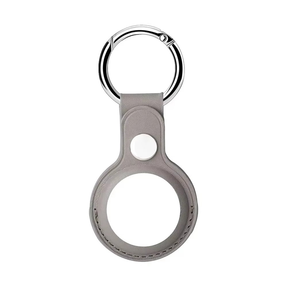 Luxury Leather AirTag Keychain Holder – Anti-Scratch Pet Tracker Cover, Secure Snap Button, Stylish Protective Case for iOS, Key Ring Included