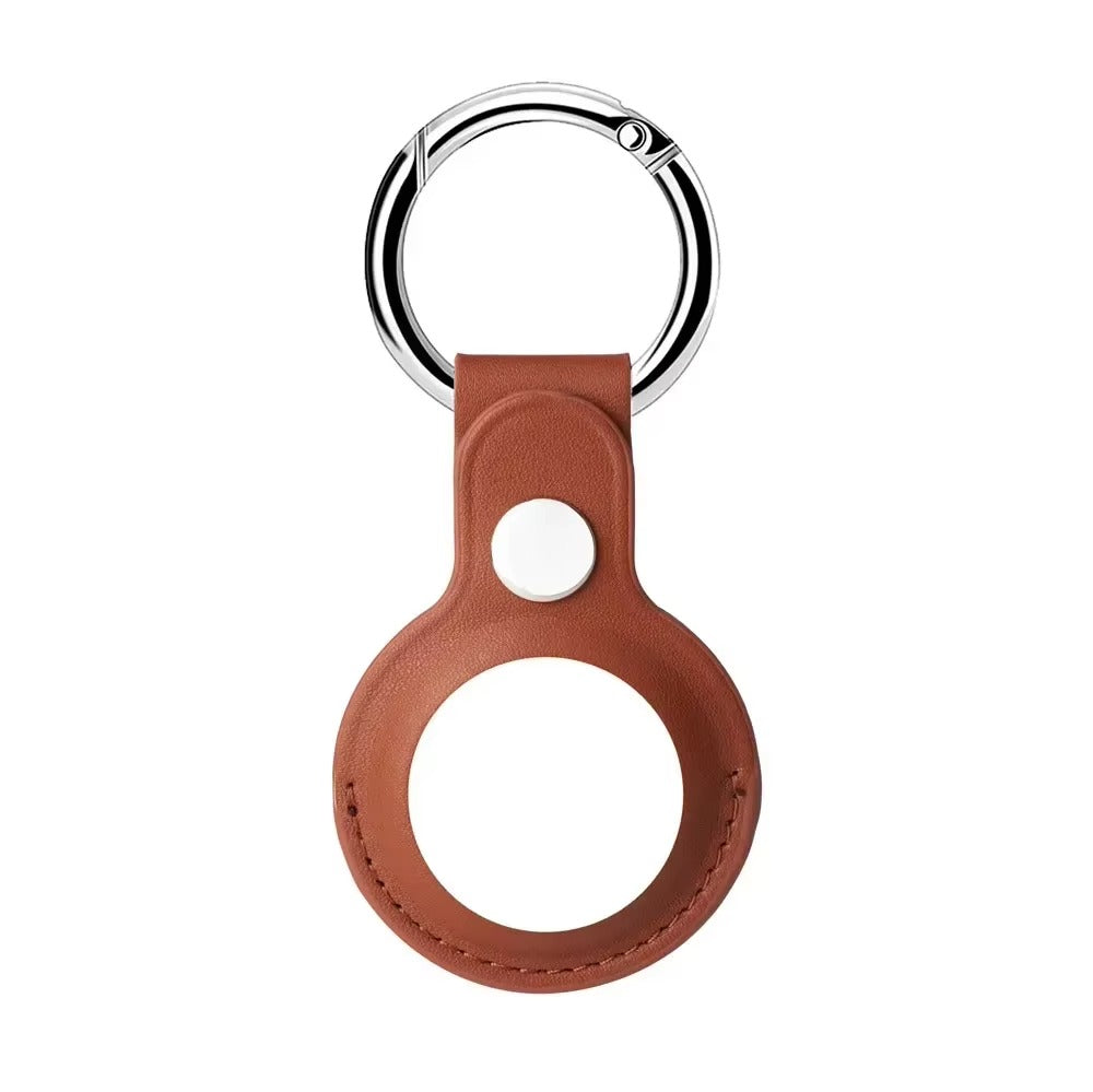 Luxury Leather AirTag Keychain Holder – Anti-Scratch Pet Tracker Cover, Secure Snap Button, Stylish Protective Case for iOS, Key Ring Included