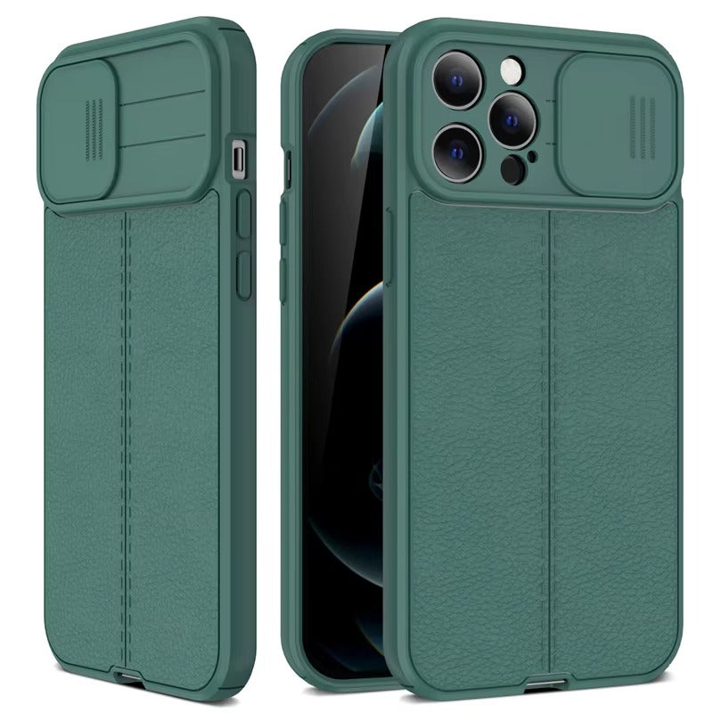 Luxury Leather Texture Apple iPhone Case, MagSafe Compatible, Ultra Thin Magnetic Shockproof Sliding Camera Lens Protector