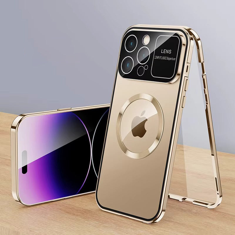 Luxury HD Glass Apple iPhone Case, MagSafe Compatible, Ultra Thin Magnetic Large Window Design and Camera Lens Shield