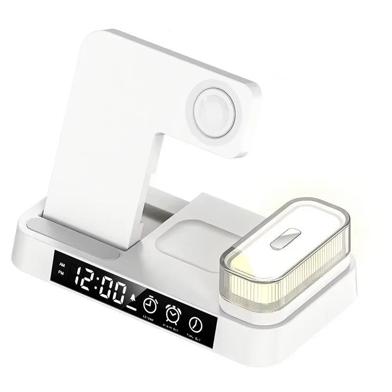 Premium 3 in 1 Wireless Charging Station – 30W Fast Charger Stand with Alarm Clock, Removable RGB Night Light for Phones, Apple Watch, Samsung Watch & AirPods