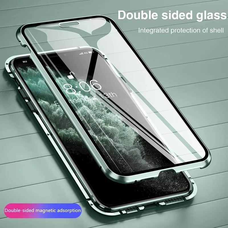 Premium Apple iPhone Case, Ultra Thin Shockproof Magnetic Full All Around Protection Cover with Double Glass Bumper Frame