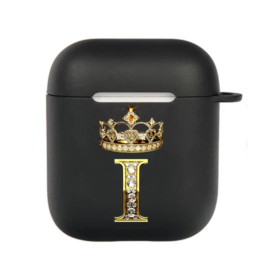Luxury Diamond Letter AirPods Case with Hook – Black TPU Protective Cover for AirPods Pro 2, Pro, 3, 1/2, A–Z Initial Design, Scratch-Resistant, Easy Access Charging