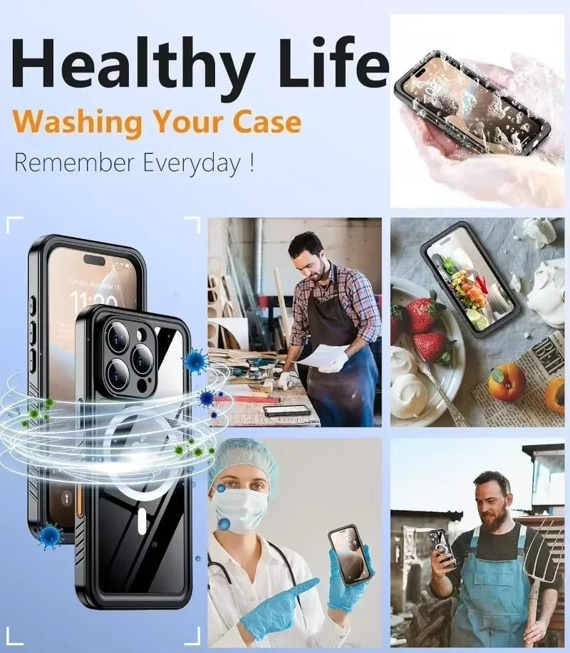 Premium Apple iPhone Case MagSafe Compatible, Camera Lens & Screen Protection, Ultra Thin Shockproof Magnetic Full All Around Protection Cover with IP68 Waterproof Diving Shell