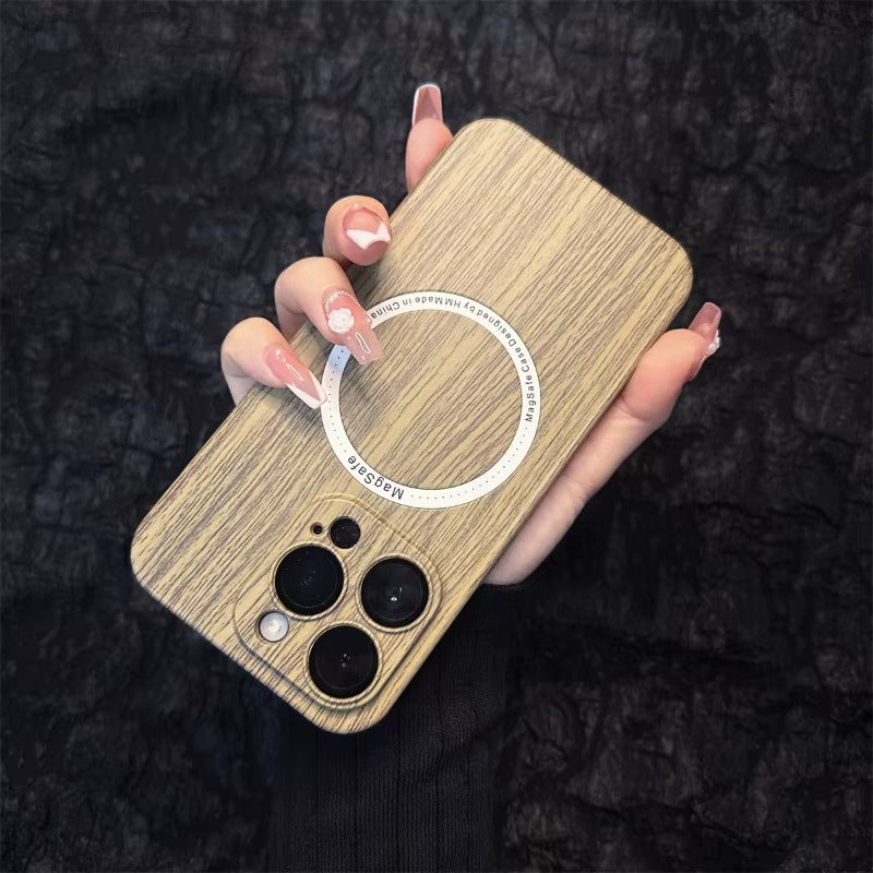 Premium Apple iPhone Case, MagSafe Compatible, Camera Lens Protection, Full All Around Protection, Wood Grain Back Cover