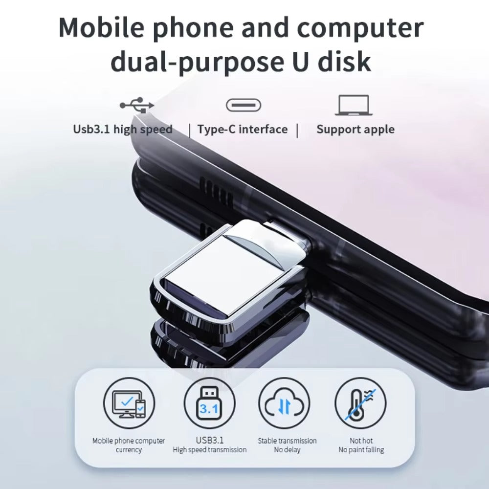 High-Speed USB 3.1 Type-C Flash Drive – Portable U Disk for Phone, Tablet, Computer, 128GB, 256GB, 512GB, 1TB, 2TB Storage, File Transfer, Backup Drive