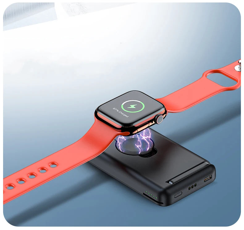 Hochwertige magnetische kabellose 3-in-1-Ladestation und tragbare Powerbank – Schnellladegerät für iPhone, Apple Watch und AirPods mit abnehmbarem Design 