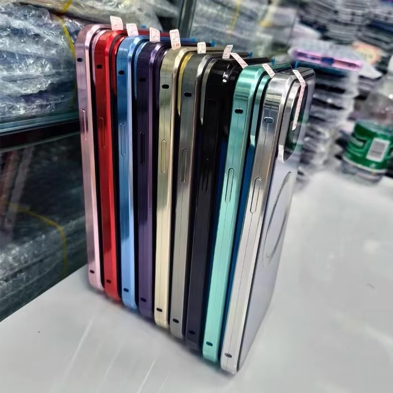 Premium Apple iPhone Case  Ultra Thin Shockproof Magnetic Full All Around Protection Cover with Metal Frame Glass Design