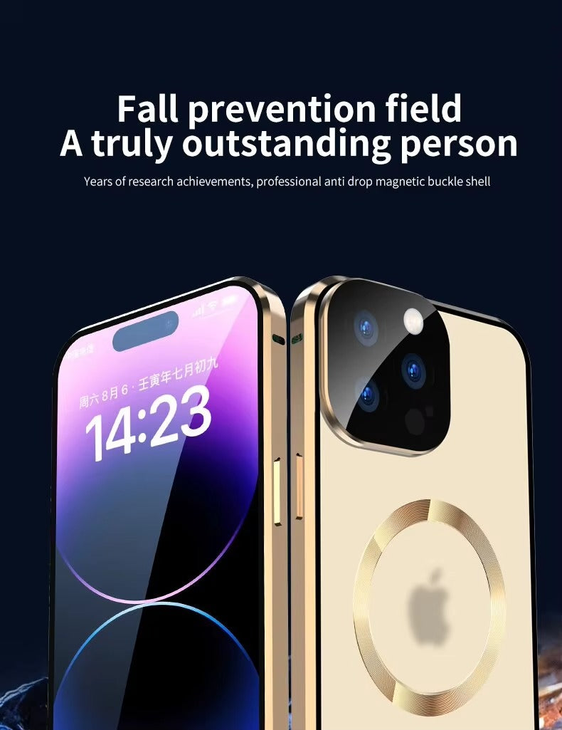 Premium Apple iPhone Case  Ultra Thin Shockproof Magnetic Full All Around Protection Cover with Metal Frame Glass Design