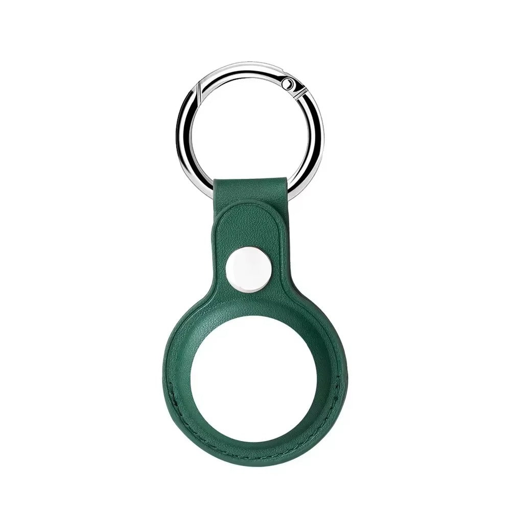 Luxury Leather AirTag Keychain Holder – Anti-Scratch Pet Tracker Cover, Secure Snap Button, Stylish Protective Case for iOS, Key Ring Included