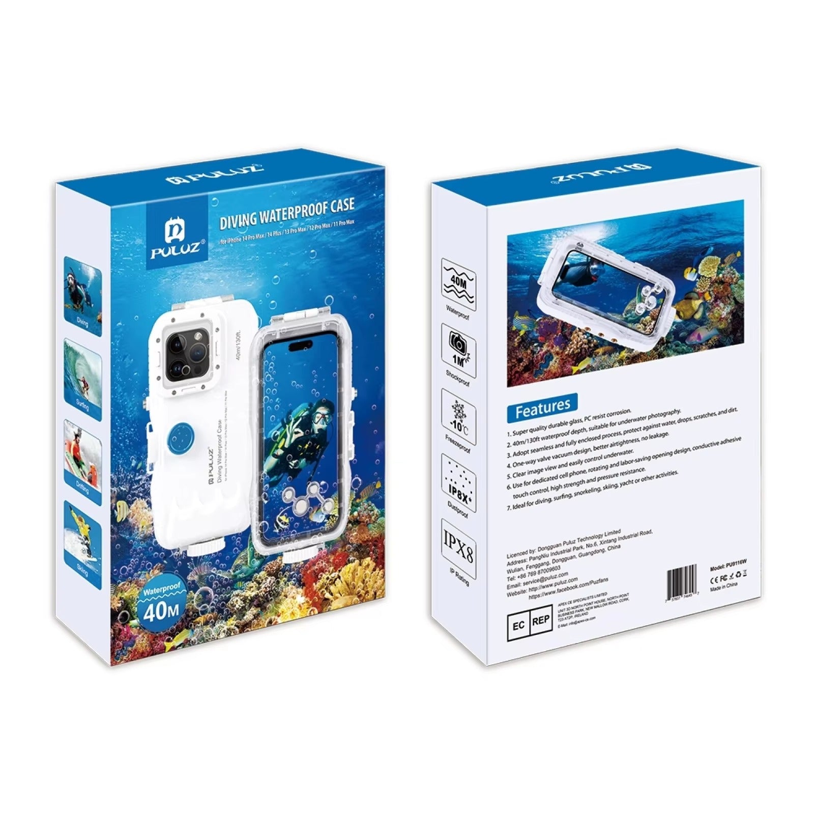 Robust Apple iPhone Case MagSafe Compatible, Camera Lens & Screen Protection, Ultra Thin Shockproof Magnetic Full All Around Protection Cover with 40m Waterproof Diving Housing