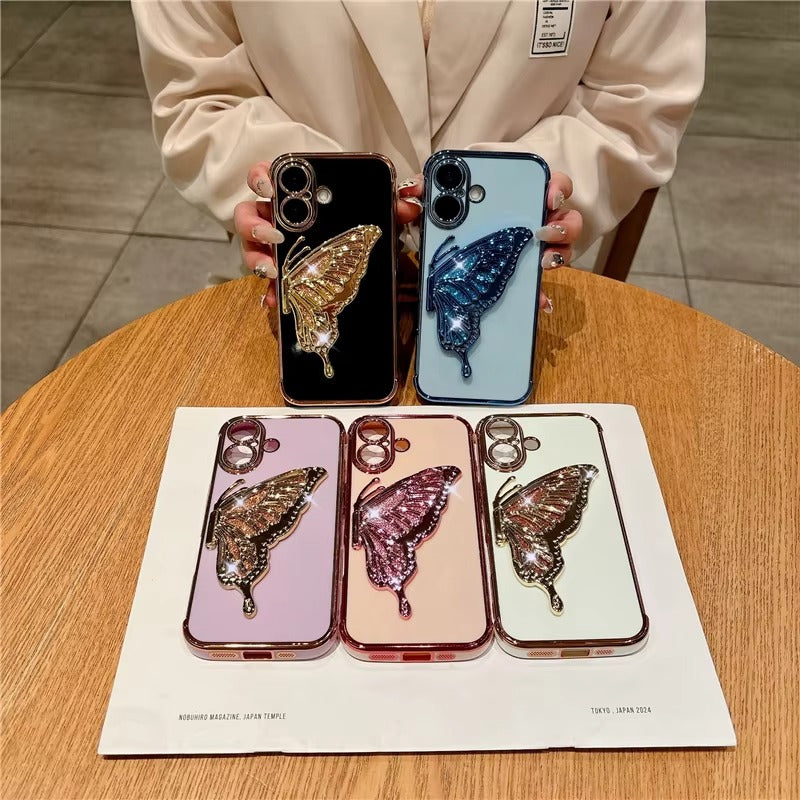 Luxury Apple iPhone Case, MagSafe Compatible, Camera Lens and Screen Protection, Ultra Thin, Shockproof, Magnetic, Full All Around Protection, Butterfly Stand Cover