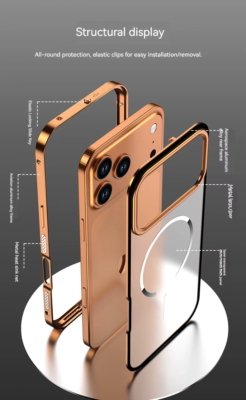 Premium Aluminum Alloy Frame iPhone Case – MagSafe Compatible Magnetic Protective Cover with Frosted Matte Back and Raised Camera Lens Guard