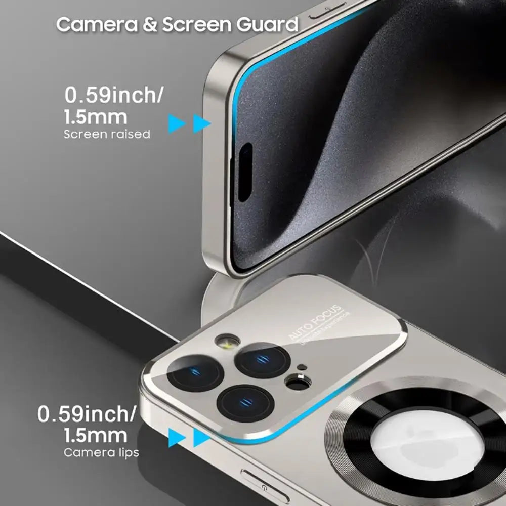 Luxury iPhone Case MagSafe Compatible Magnetic Shockproof Cover with Camera Lens Protection Ultra Thin Full Protection Metallic Matte PC TPU Protective Back