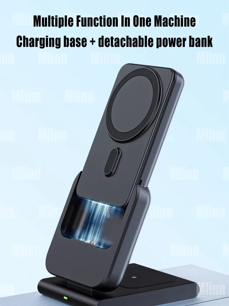 Hochwertige magnetische kabellose 3-in-1-Ladestation und tragbare Powerbank – Schnellladegerät für iPhone, Apple Watch und AirPods mit abnehmbarem Design 