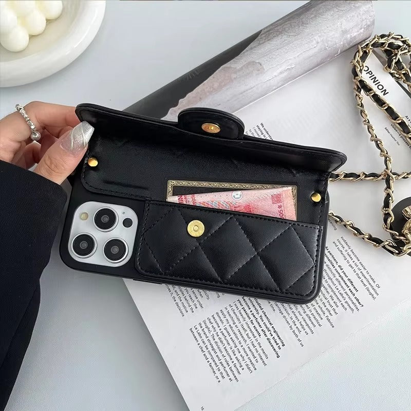 Premium Apple iPhone Case, MagSafe Compatible, Camera Lens & Screen Protection, Ultra Thin, Shockproof, Magnetic Full All Around Cover – Camellia Leather Wallet Case with Card Slot & Crossbody Lanyard