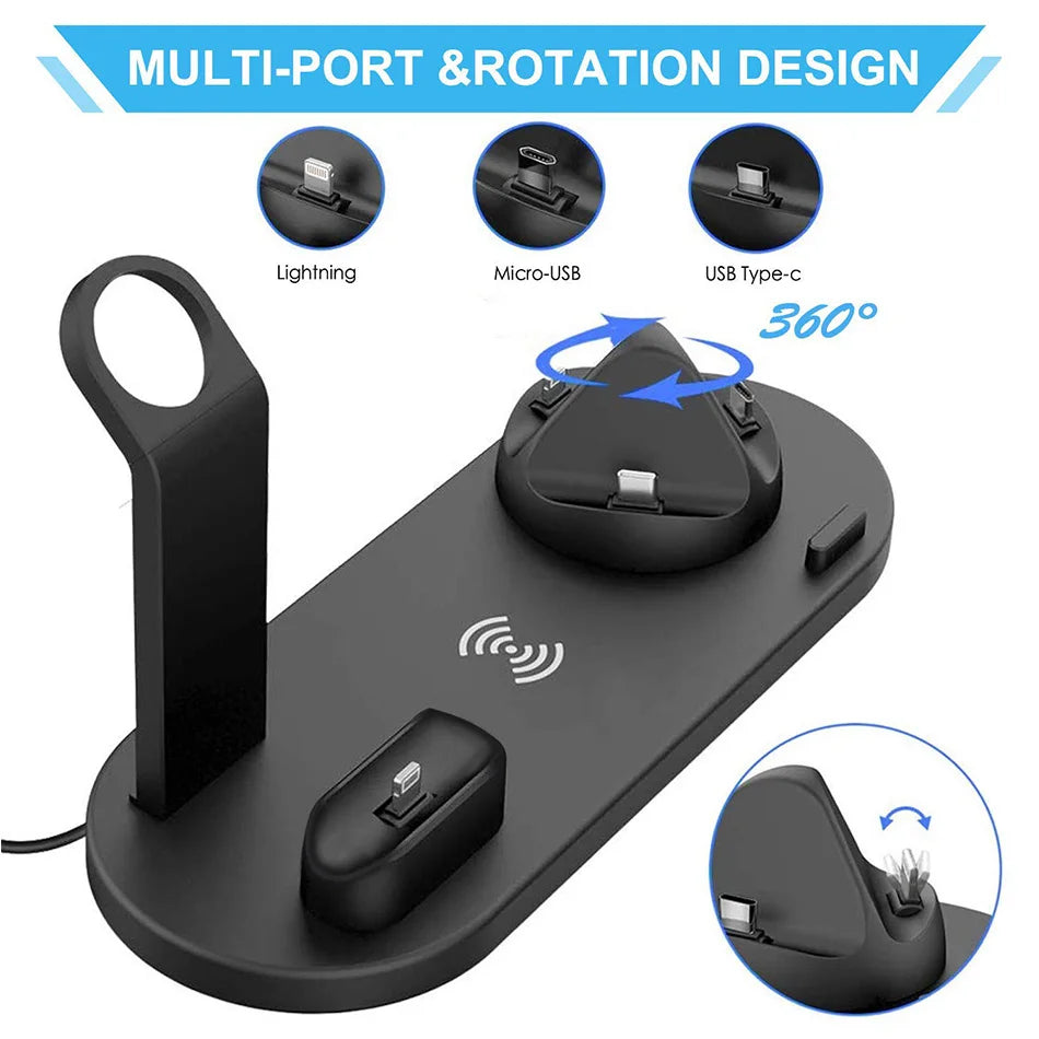 Premium 7-in-1 Wireless Charging Station for Apple iPhone, iOS & Android – Fast 30W Qi Charger Dock with USB-C, AirPods & Apple Watch Support, Multiple Device Charging, Overcharge Protection, Smart Charging Indicator