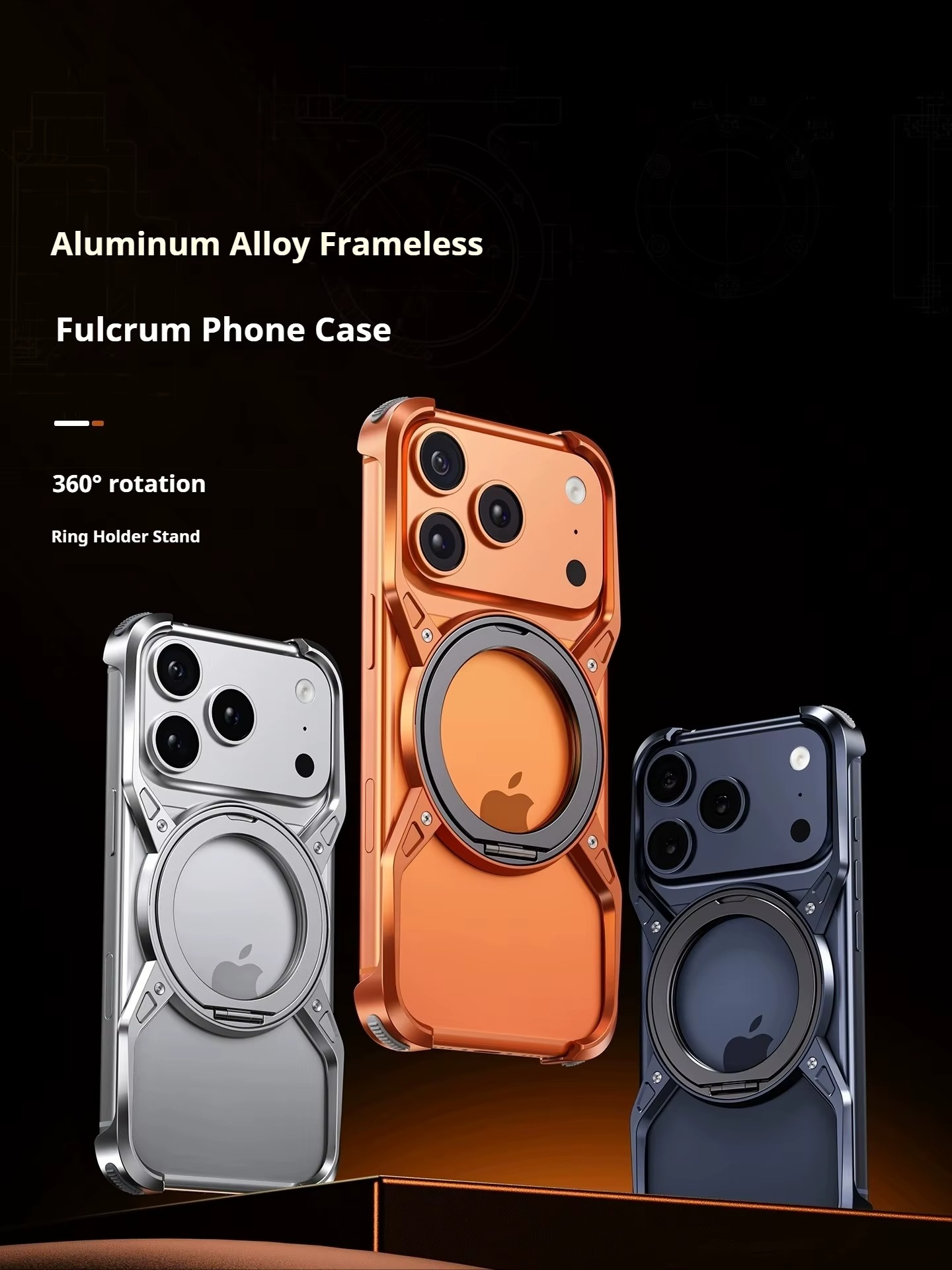 Premium Aluminum Alloy Bumper iPhone Case – MagSafe Compatible Magnetic Cover with 360° Rotating Ring Stand, Shockproof Frame and Camera Protection
