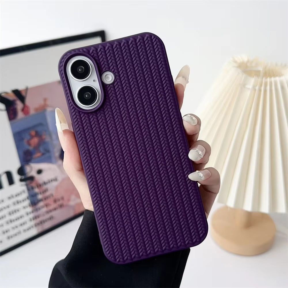 Luxury Apple iPhone Case, MagSafe Compatible, Camera Lens & Screen Protection, Ultra Thin, Shockproof, Magnetic Full All Around Cover – Woven Pattern Soft Silicone Case with Solid Color Stylish Design