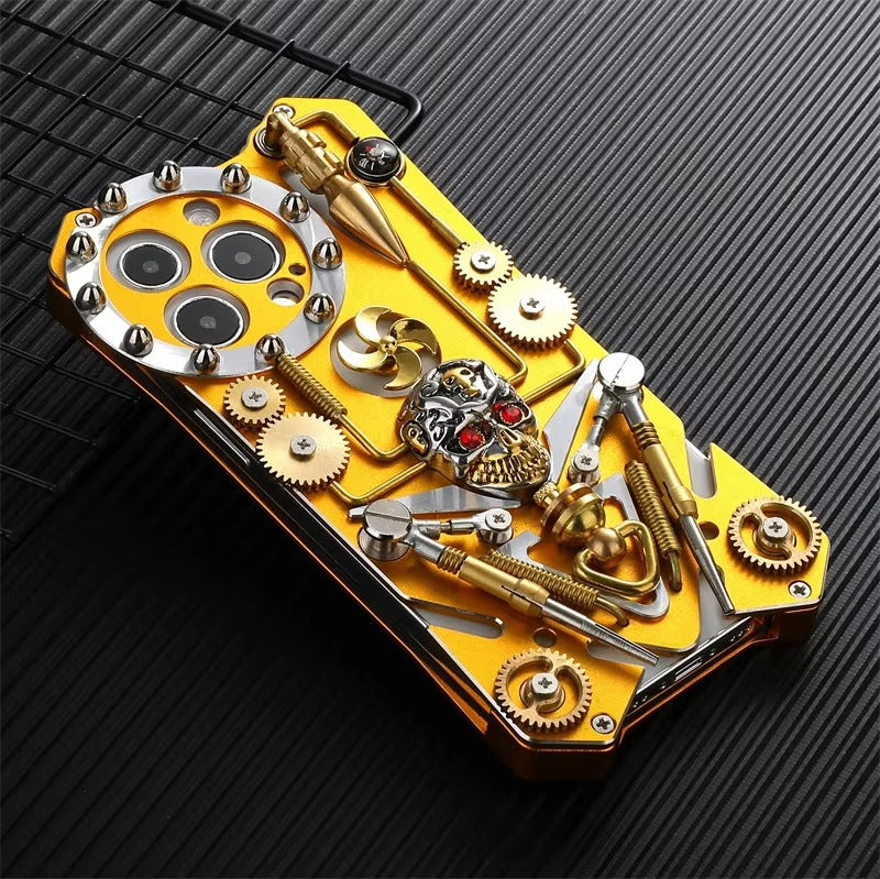 Robust Apple iPhone Case, MagSafe Compatible, Camera Lens and Screen Protection, Ultra Thin, Shockproof, Magnetic, Full All Around Protection, Gear Compass Skull Cover