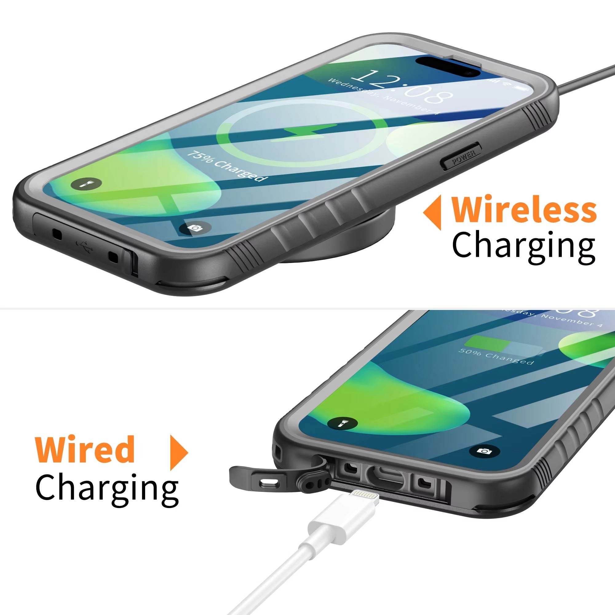 Premium-Hülle für Apple iPhone, MagSafe-kompatibel, Kameraobjektiv- und Bildschirmschutz, ultradünne, stoßfeste, magnetische Rundum-Schutzhülle mit wasserdichtem Band zum Tauchen