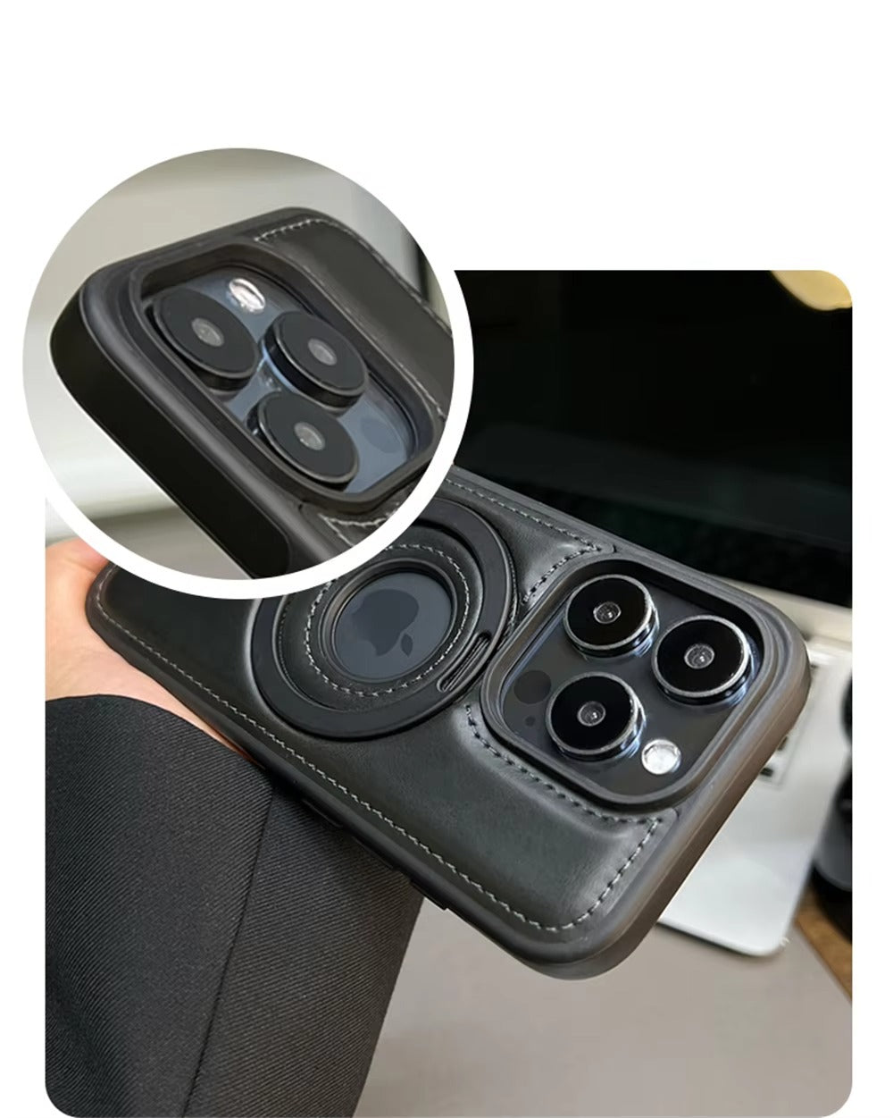 Premium-Hülle für Apple iPhone, MagSafe-kompatibel, Kameraobjektiv- und Bildschirmschutz, ultradünne, stoßfeste, magnetische Rundum-Schutzhülle mit Ständerring aus PU-Leder