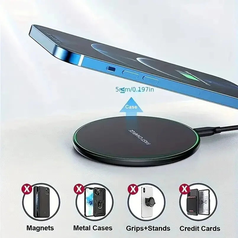 Premium 30W Wireless Charging Pad – Fast Induction Charger with Type C Connector, LED Indicator, Compatible with Apple iPhone, AirPods, iOS & Android Devices
