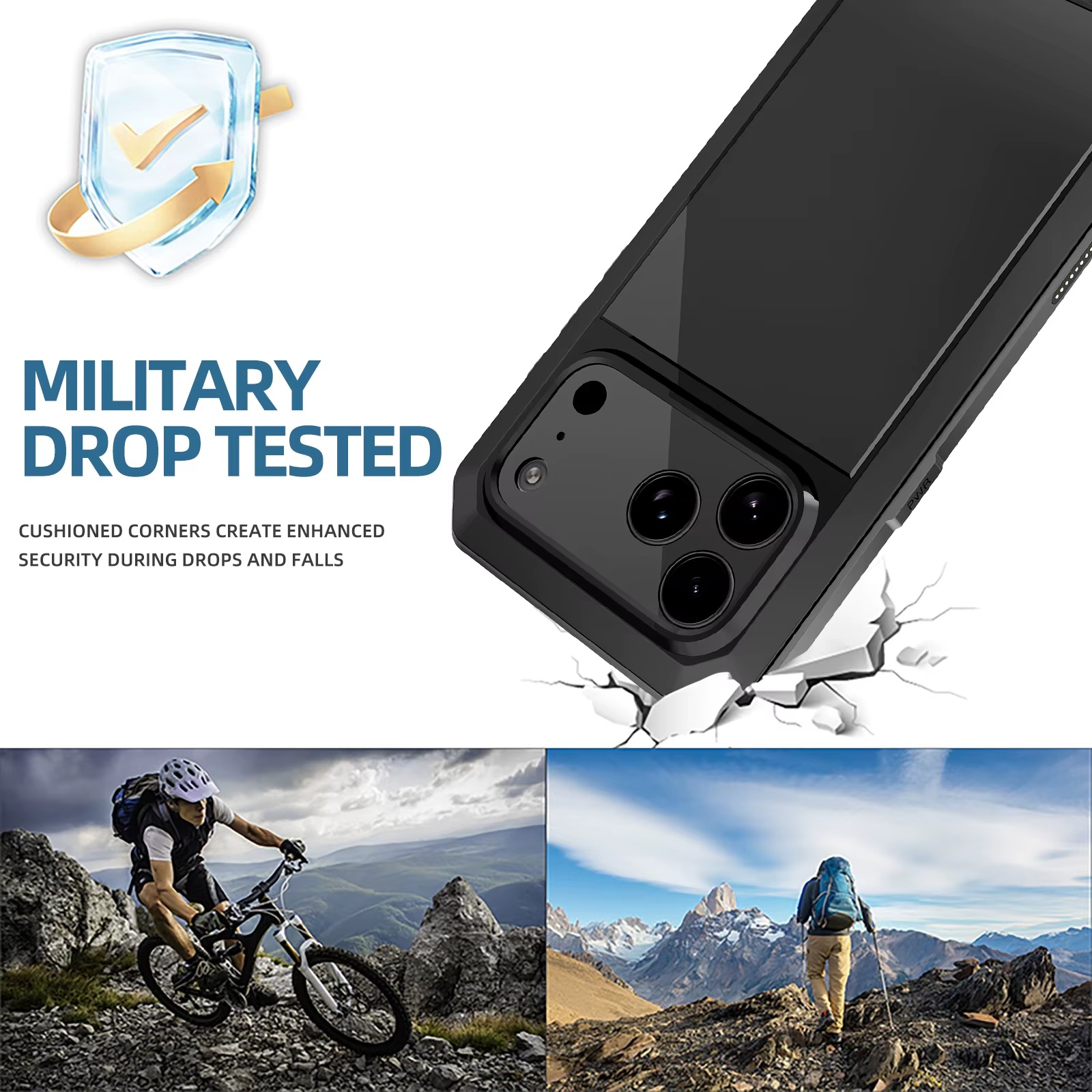 Premium Aluminum Armor iPhone Case – MagSafe Compatible Heavy Duty Shockproof Cover with Built-in Glass Screen Protector and Camera Lens Guard
