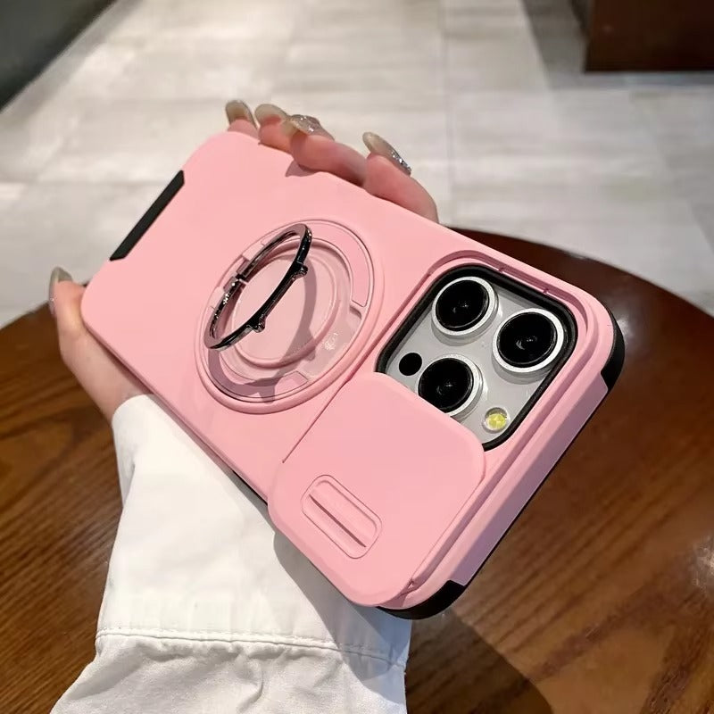 High Quality Apple iPhone Case MagSafe Compatible, Camera Lens & Screen Protection Cover with Slide Lens & Armor Bracket