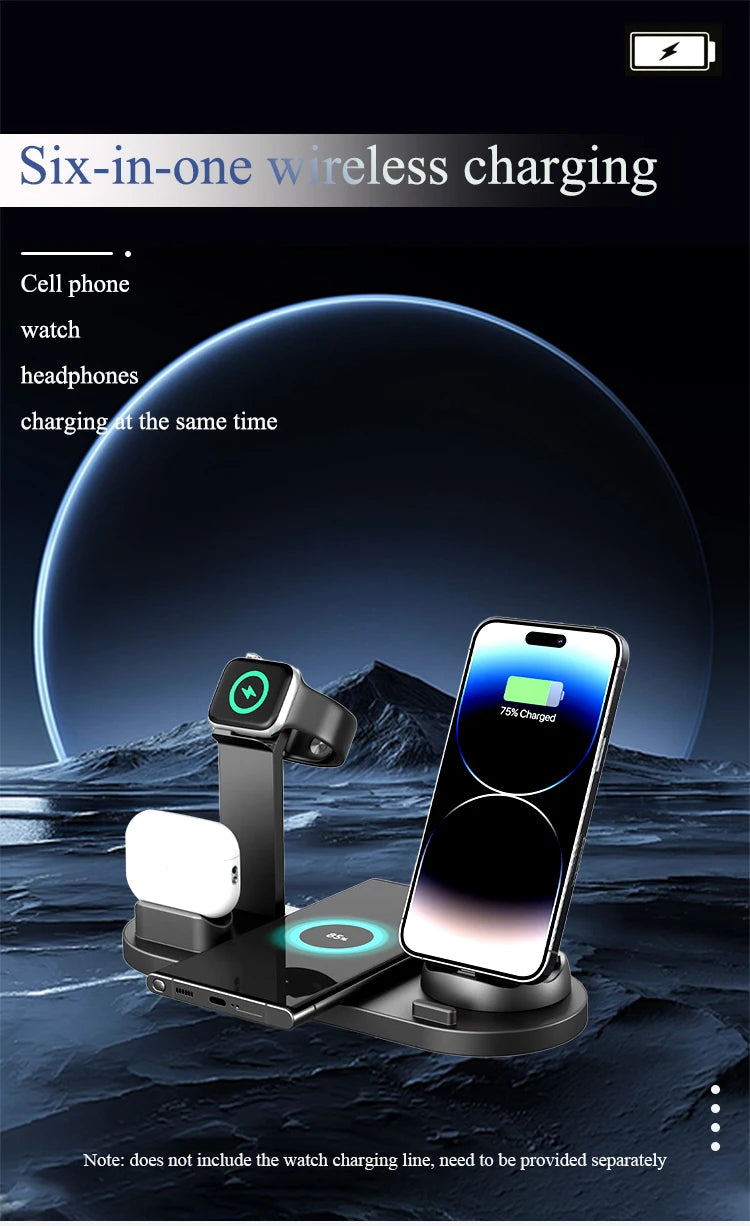 Premium 7-in-1 Wireless Charging Station for Apple iPhone, iOS & Android – Fast 30W Qi Charger Dock with USB-C, AirPods & Apple Watch Support, Multiple Device Charging, Overcharge Protection, Smart Charging Indicator