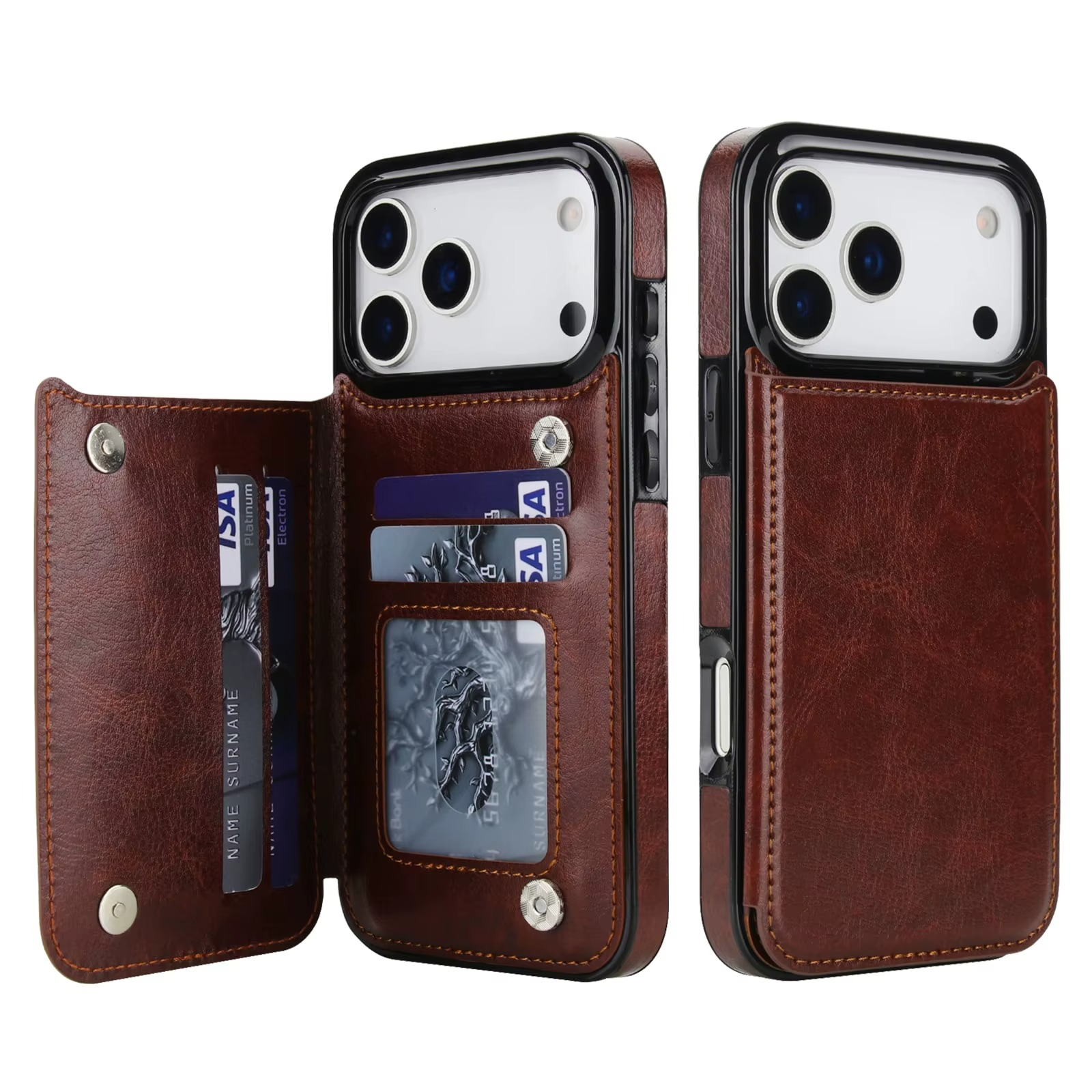 Premium Wallet iPhone Case – Magnetic Flip Cover with Card Holder, Faux Leather Kickstand, Shockproof Protection and Full Camera Lens Guard