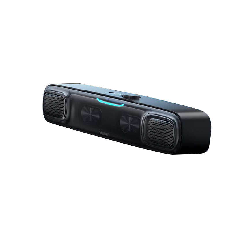 Premium Mini Bluetooth Soundbar for iPhone & Mac – Desk Speaker with 3D Surround Audio, Triple-Mode Playback, Subwoofer 