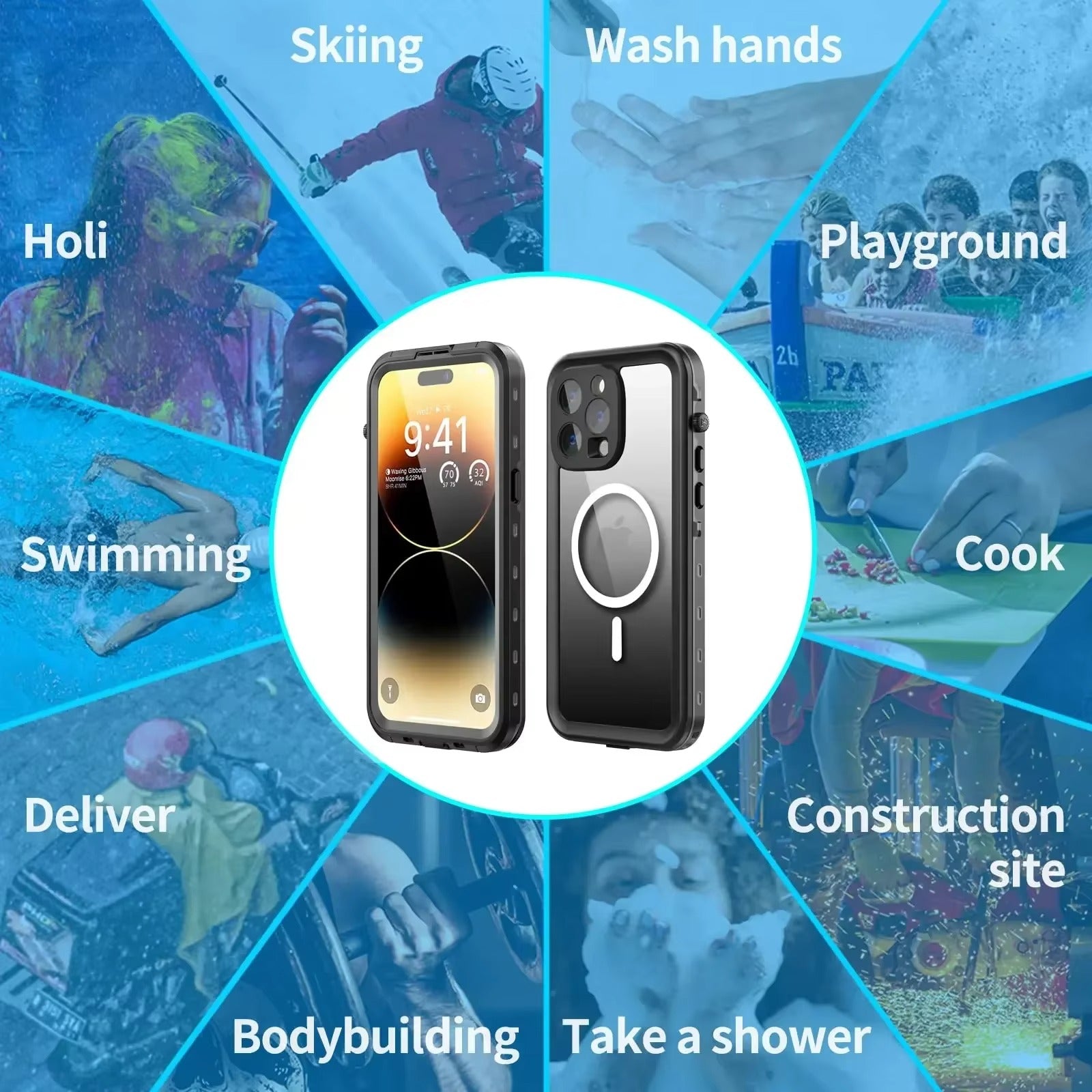 Premium Apple iPhone Case MagSafe Compatible, Camera Lens & Screen Protection, Ultra Thin Shockproof Magnetic Full All Around Protection Cover with IP68 Waterproof Diving Shell