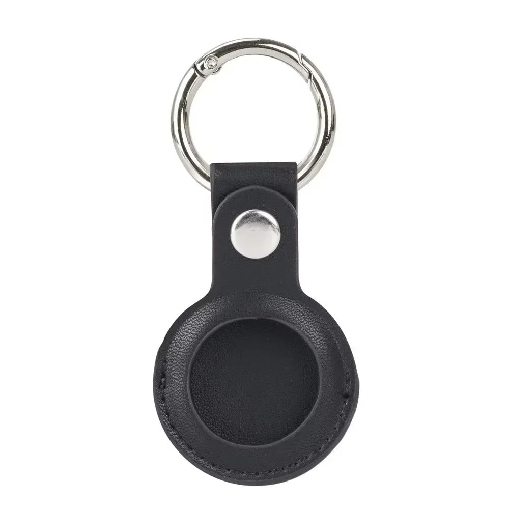 Luxury Leather AirTag Keychain Holder – Anti-Scratch Pet Tracker Cover, Secure Snap Button, Stylish Protective Case for iOS, Key Ring Included